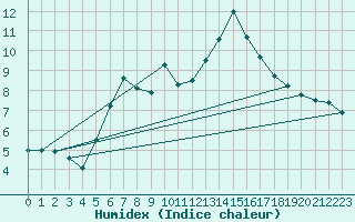 Courbe de l'humidex pour Kojovska Hola