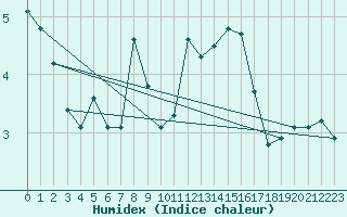 Courbe de l'humidex pour Bellefontaine (88)