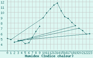 Courbe de l'humidex pour Zinnwald-Georgenfeld