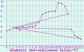 Courbe du refroidissement olien pour Valladolid