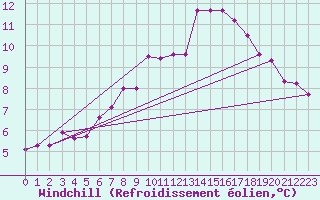 Courbe du refroidissement olien pour Shaffhausen