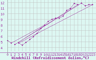 Courbe du refroidissement olien pour Wainfleet