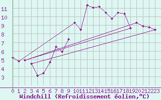 Courbe du refroidissement olien pour Wernigerode