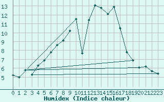 Courbe de l'humidex pour Ruhnu