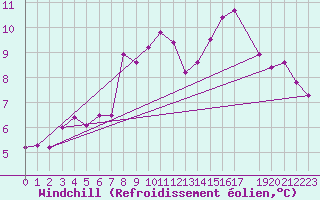 Courbe du refroidissement olien pour Dourbes (Be)