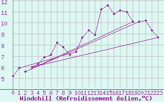 Courbe du refroidissement olien pour Saverdun (09)