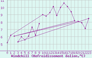 Courbe du refroidissement olien pour Montana