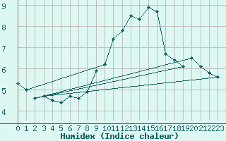 Courbe de l'humidex pour Wynau