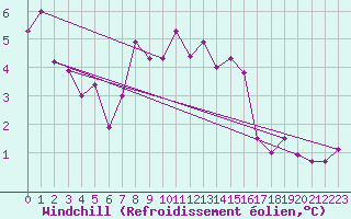 Courbe du refroidissement olien pour Chinchilla