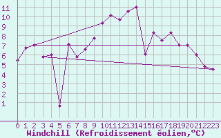 Courbe du refroidissement olien pour Aadorf / Tnikon