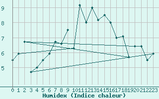 Courbe de l'humidex pour Akurnes