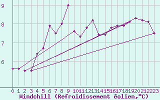 Courbe du refroidissement olien pour Lerwick