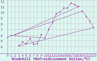 Courbe du refroidissement olien pour Florennes (Be)