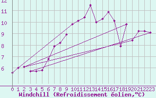 Courbe du refroidissement olien pour Langnau