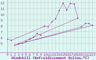 Courbe du refroidissement olien pour Cuxhaven