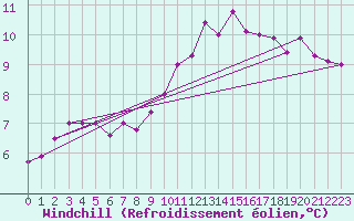 Courbe du refroidissement olien pour Dunkerque (59)