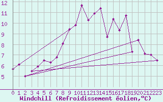 Courbe du refroidissement olien pour Shoeburyness