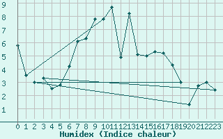 Courbe de l'humidex pour Koppigen
