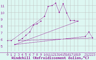 Courbe du refroidissement olien pour Brugge (Be)