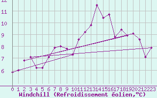 Courbe du refroidissement olien pour Dieppe (76)