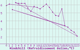 Courbe du refroidissement olien pour Dourbes (Be)