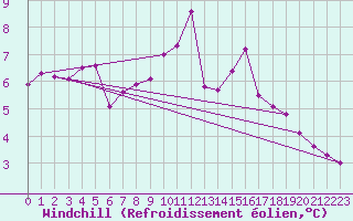 Courbe du refroidissement olien pour Hoek Van Holland