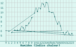 Courbe de l'humidex pour Erfurt-Bindersleben