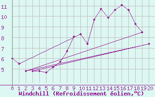 Courbe du refroidissement olien pour Leeds Bradford