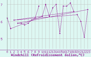 Courbe du refroidissement olien pour Hoek Van Holland