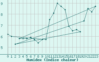 Courbe de l'humidex pour Trawscoed