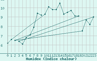 Courbe de l'humidex pour Roesnaes