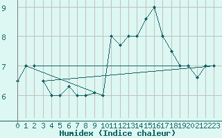 Courbe de l'humidex pour Punta Marina