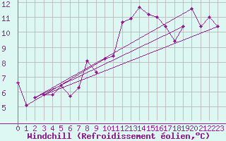 Courbe du refroidissement olien pour Trieste