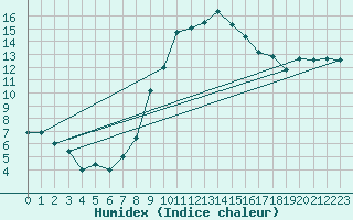 Courbe de l'humidex pour Wunsiedel Schonbrun