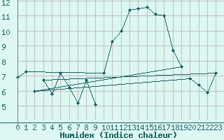 Courbe de l'humidex pour Cazaux (33)