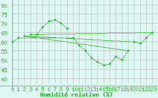 Courbe de l'humidit relative pour Michelstadt-Vielbrunn