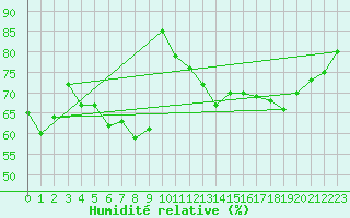 Courbe de l'humidit relative pour M. Calamita