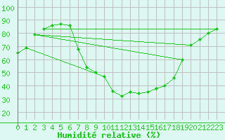 Courbe de l'humidit relative pour Offenbach Wetterpar