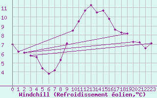 Courbe du refroidissement olien pour Hoek Van Holland