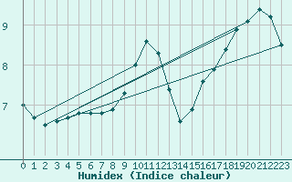 Courbe de l'humidex pour Trawscoed