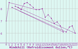 Courbe du refroidissement olien pour Saint Catherine