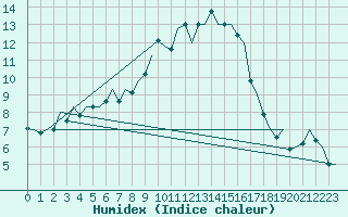 Courbe de l'humidex pour Burgos (Esp)