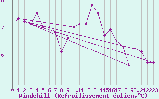 Courbe du refroidissement olien pour Hoek Van Holland
