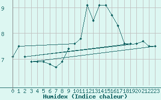 Courbe de l'humidex pour Waldmunchen