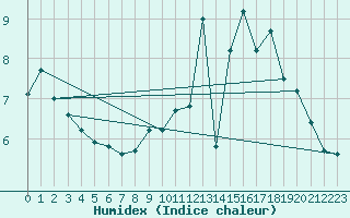 Courbe de l'humidex pour Brzins (38)