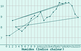 Courbe de l'humidex pour Voorschoten