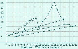 Courbe de l'humidex pour Hovden-Lundane