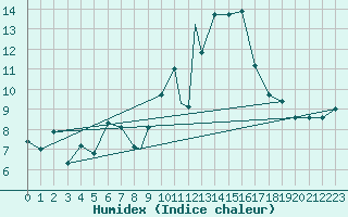 Courbe de l'humidex pour Madrid-Colmenar