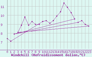 Courbe du refroidissement olien pour Petiville (76)