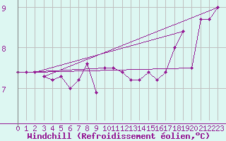 Courbe du refroidissement olien pour Lerwick